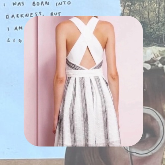 🏷️ adelyn rae white polka dot dress with black embroidery & criss cross back - Picture 5 of 13